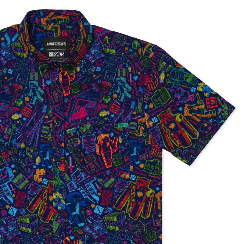 RSVLTS Neon Block Party KUNUFLEX Short Sleeve Shirt in Black — front view