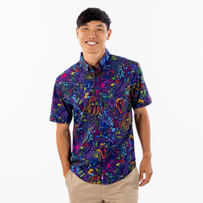 RSVLTS Neon Block Party KUNUFLEX Short Sleeve Shirt in Black — detail 2