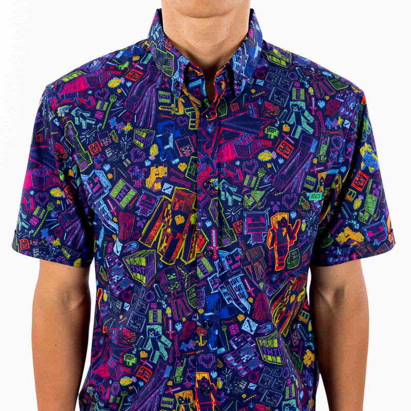 RSVLTS Neon Block Party KUNUFLEX Short Sleeve Shirt in Black — detail 4