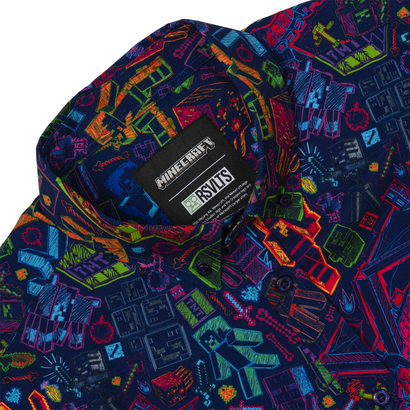 RSVLTS Neon Block Party KUNUFLEX Short Sleeve Shirt in Black — detail 6