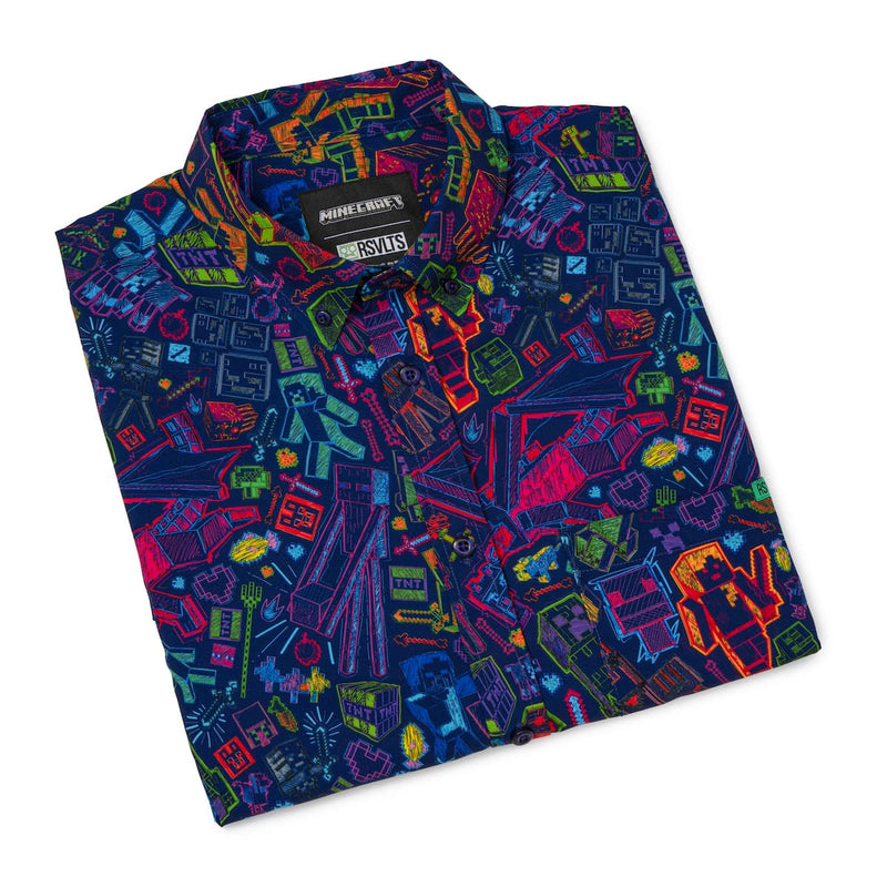 RSVLTS Neon Block Party KUNUFLEX Short Sleeve Shirt in Black — detail 8