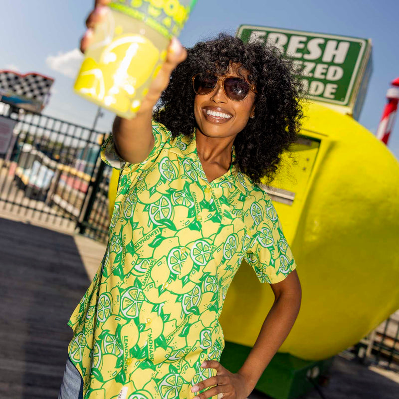 RSVLTS When Life Gives You Lemons Women's KUNUFLEX Short Sleeve Shirt in Green — front view