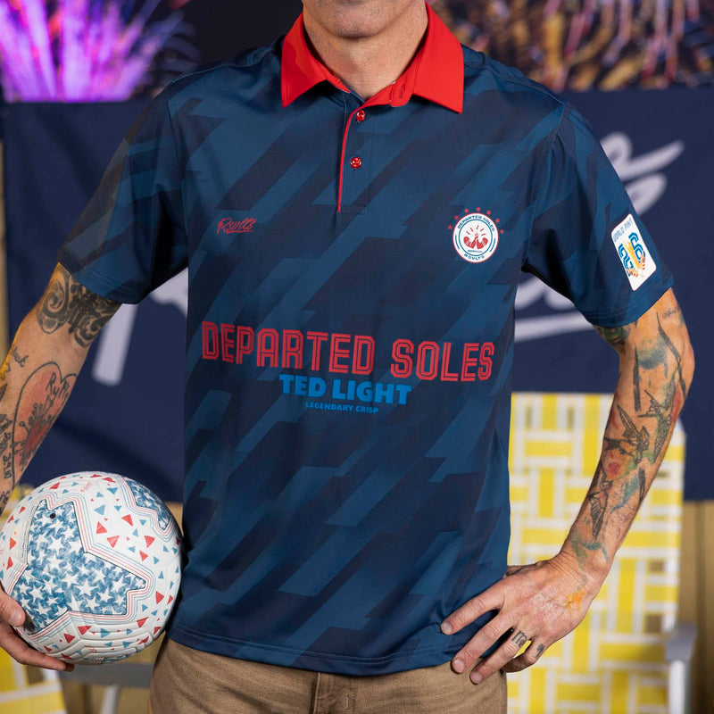 RSVLTS Departed Soles FC All-Day Polo in Blue — front view