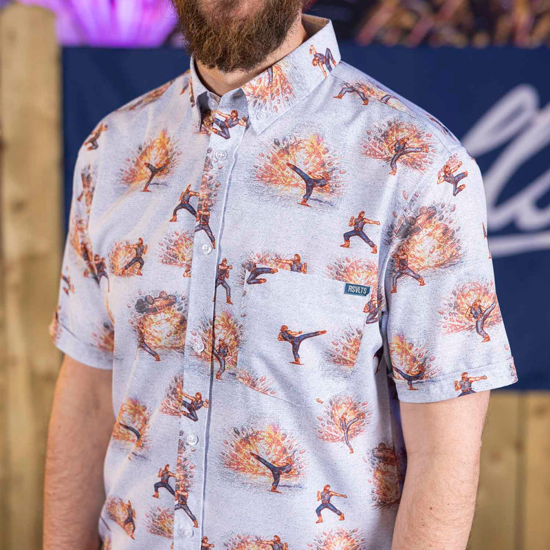 RSVLTS Side Kicks KUNUFLEX Short Sleeve Shirt in Blue — front view
