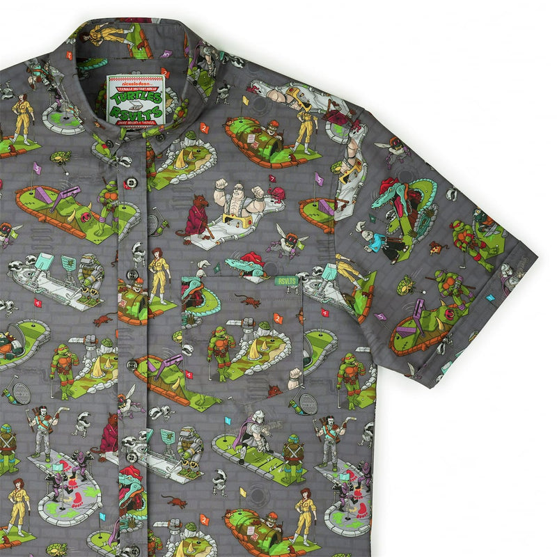 RSVLTS Teenage Mutant Mini Golf KUNUFLEX Short Sleeve Shirt in Green — front view