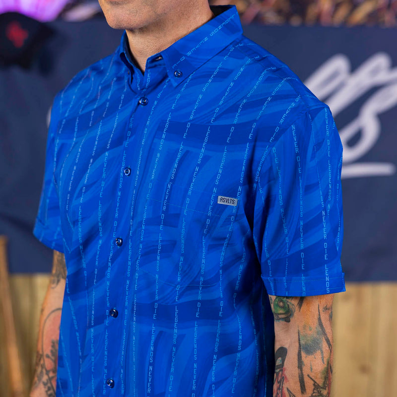 RSVLTS For Emma KUNUFLEX Short Sleeve Shirt in Blue — front view