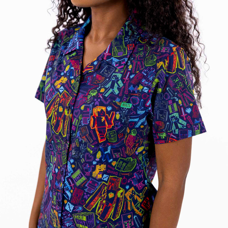 RSVLTS Neon Block Party Women's KUNUFLEX Short Sleeve Shirt in Black — detail 3