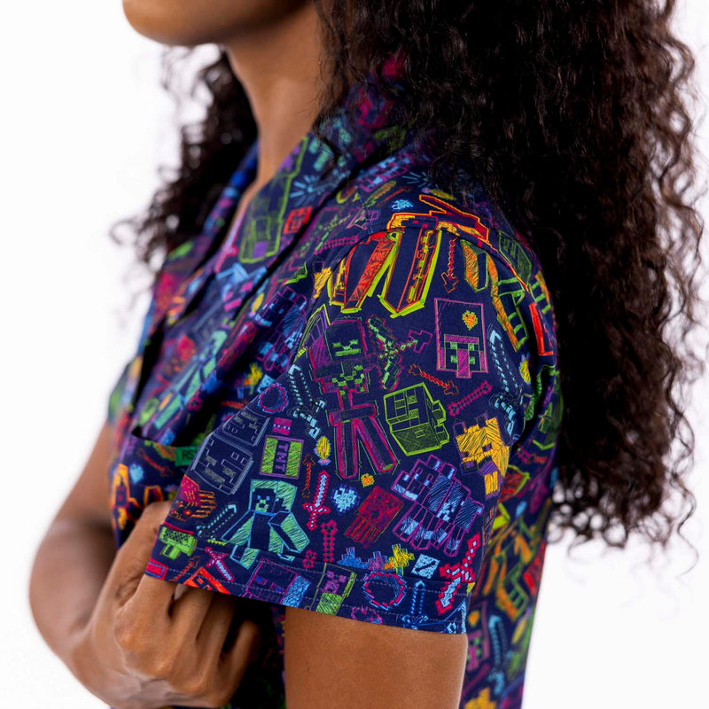 RSVLTS Neon Block Party Women's KUNUFLEX Short Sleeve Shirt in Black — detail 5