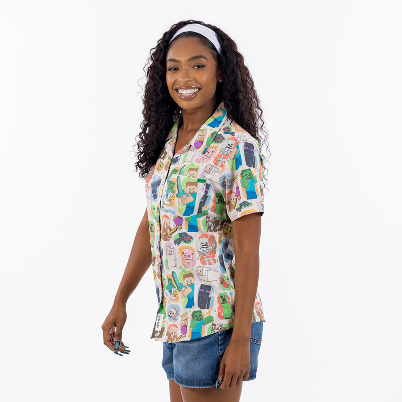 RSVLTS Mob Menagerie Women's KUNUFLEX Short Sleeve Shirt in Multicolor — front view