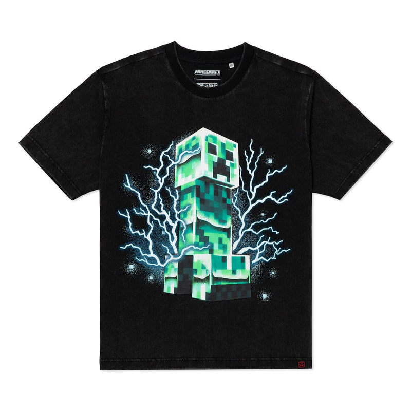 RSVLTS Charged and Creeping Vintage Crewneck Tee in Black — front view