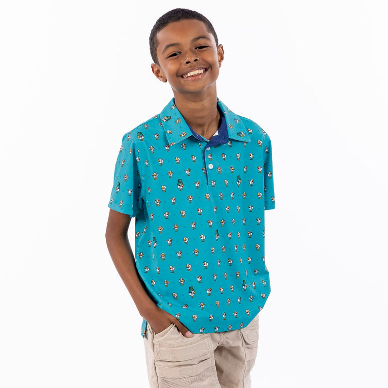 RSVLTS Chicken Jockey Youth All-Day Polo in Blue — front view