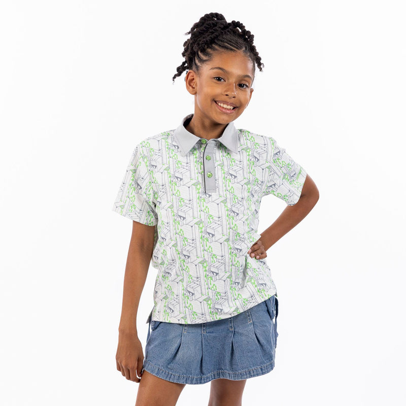 RSVLTS Iron Golem Youth All-Day Polo in Green — front view