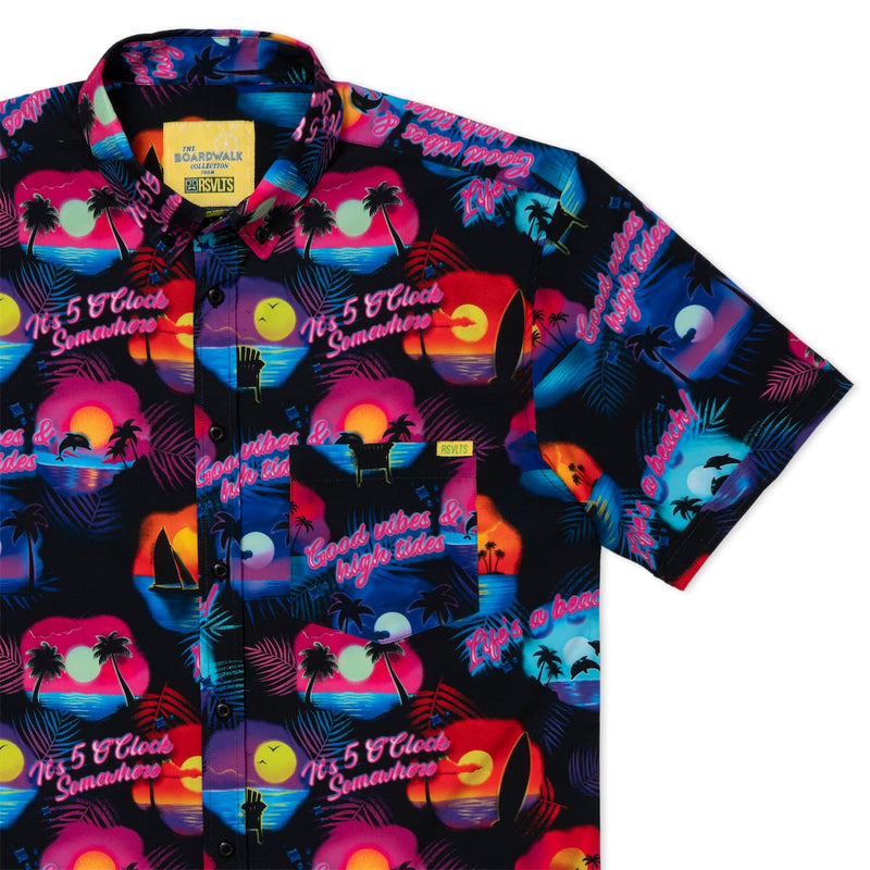 RSVLTS Airbrush Tropic KUNUFLEX Short Sleeve Shirt in Black — front view