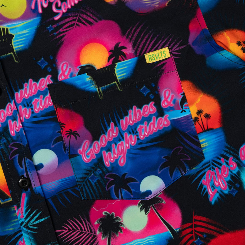 RSVLTS Airbrush Tropic KUNUFLEX Short Sleeve Shirt in Black — detail 2