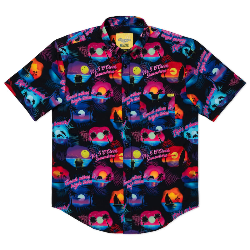 RSVLTS Airbrush Tropic KUNUFLEX Short Sleeve Shirt in Black — detail 3