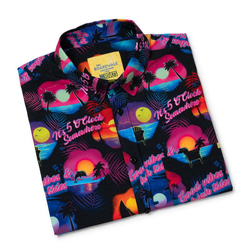 RSVLTS Airbrush Tropic KUNUFLEX Short Sleeve Shirt in Black — detail 6