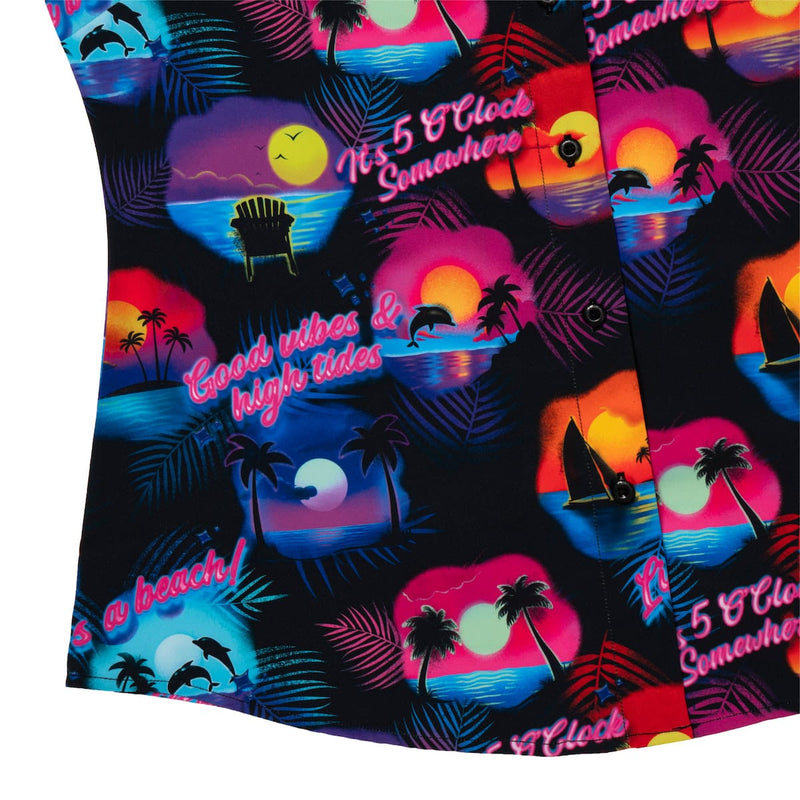 RSVLTS Airbrush Tropic Women's KUNUFLEX Short Sleeve Shirt in Black — detail 4