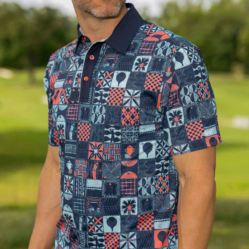 RSVLTS Tee Time Tiles All-Day Polo in Blue — front view
