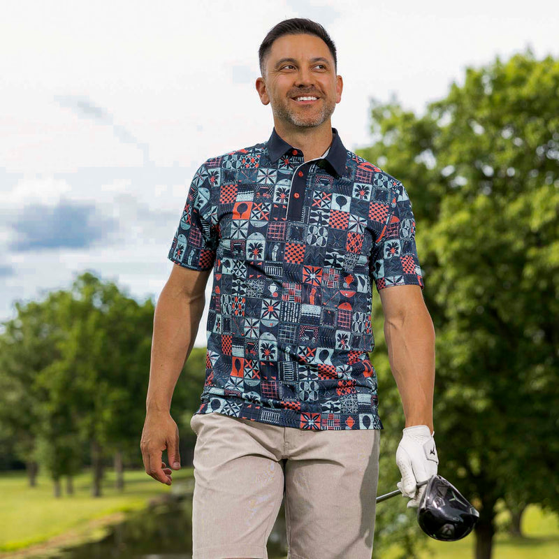 RSVLTS Tee Time Tiles All-Day Polo in Blue — detail 3