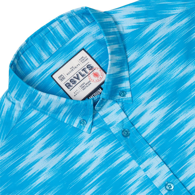 RSVLTS Blue Zags KUNUFLEX Short Sleeve Shirt in Blue — detail 4