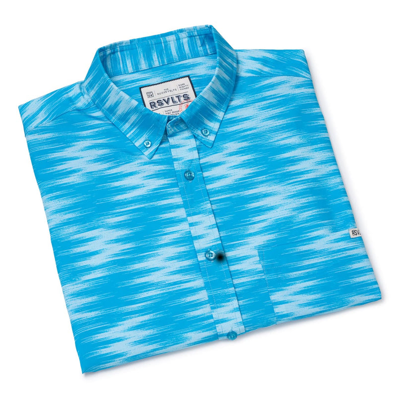 RSVLTS Blue Zags KUNUFLEX Short Sleeve Shirt in Blue — detail 6
