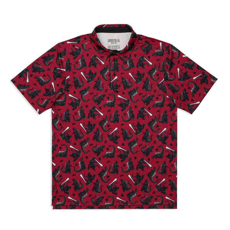 RSVLTS Godzilla's Rage All-Day Polo in Red — front view