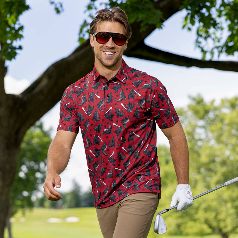 RSVLTS Godzilla's Rage All-Day Polo in Red — detail 2