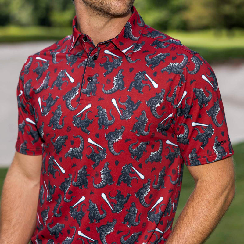 RSVLTS Godzilla's Rage All-Day Polo in Red — detail 4