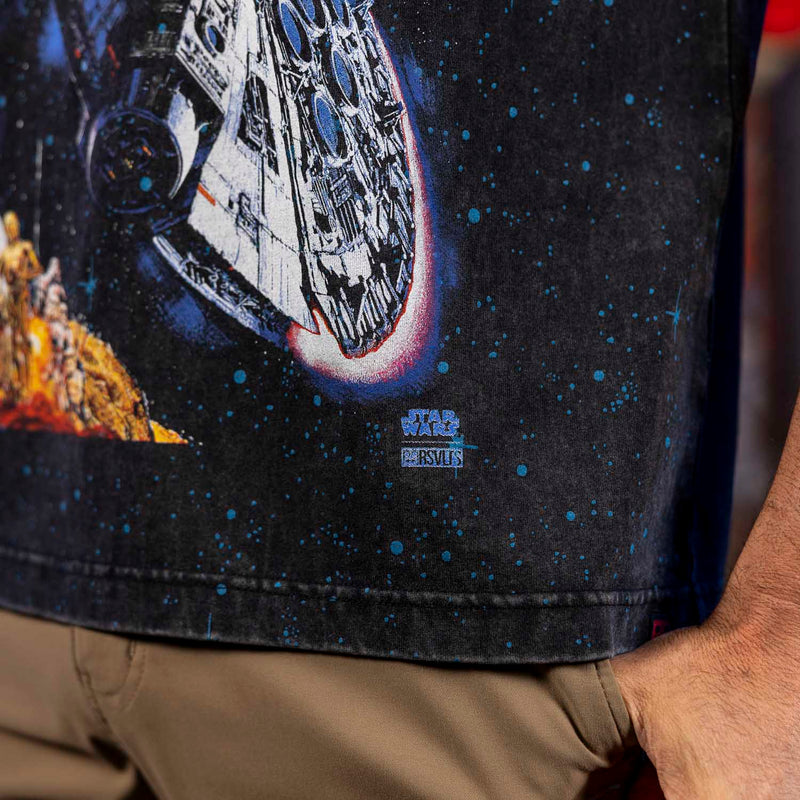 RSVLTS The Fate of the Galaxy Vintage Crewneck Tee in Black — detail 5