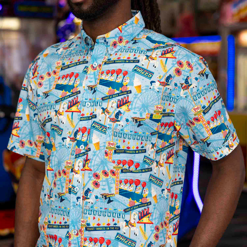 RSVLTS Boardwalk Bonanza KUNUFLEX Short Sleeve Shirt in Blue — front view