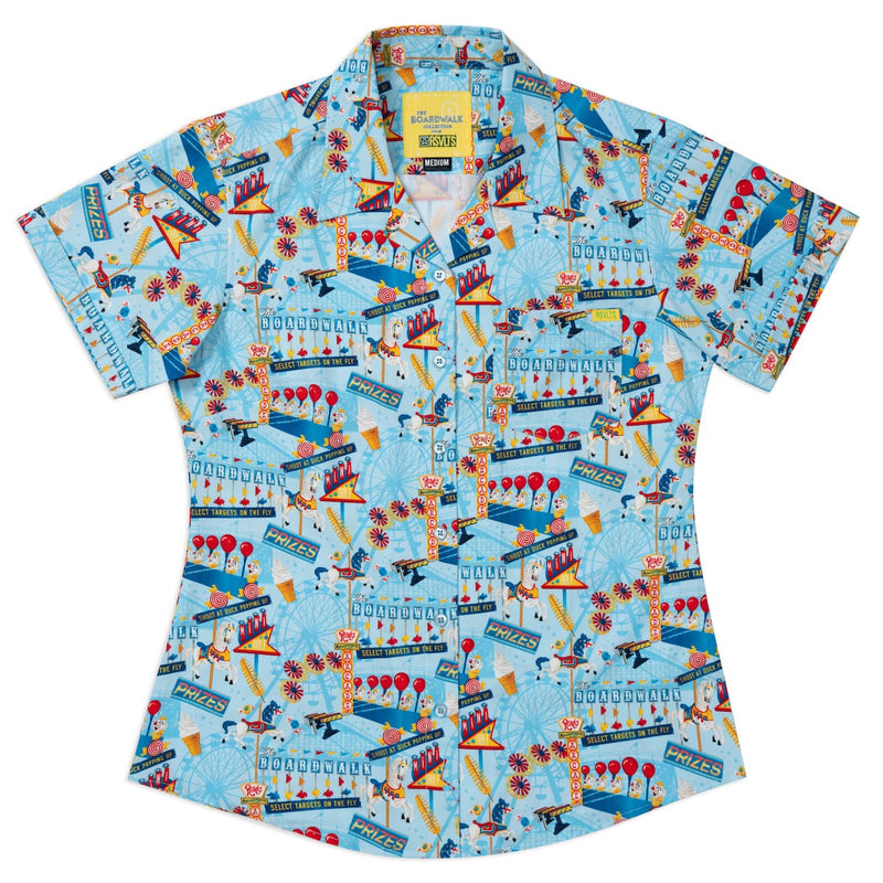 RSVLTS Boardwalk Bonanza Women's KUNUFLEX Short Sleeve Shirt in Blue — detail 2