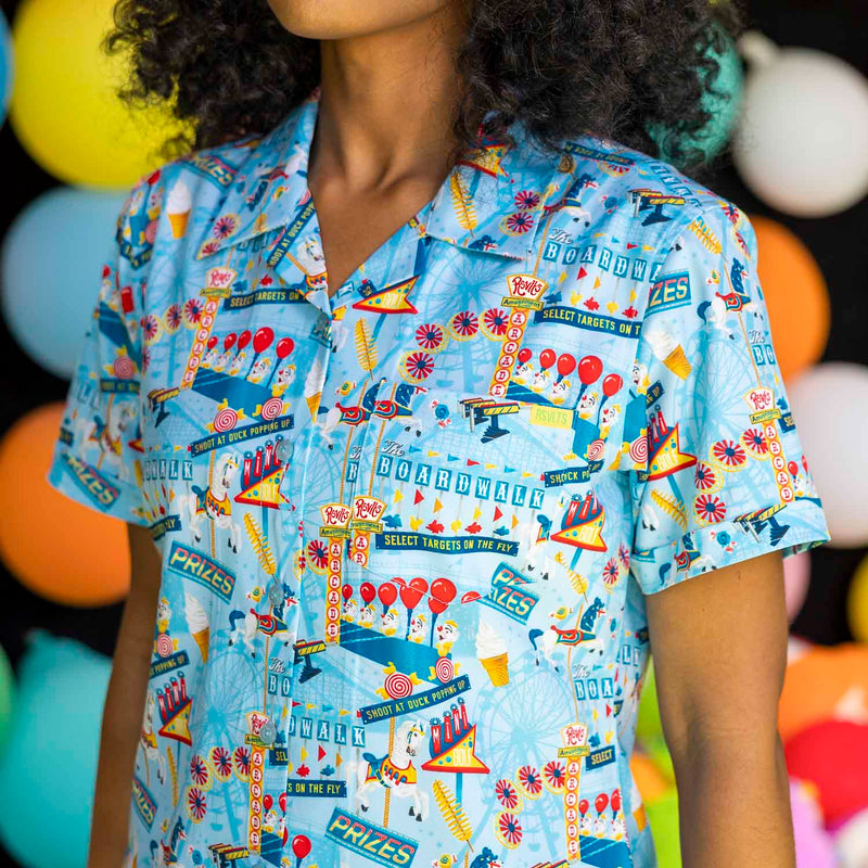 RSVLTS Boardwalk Bonanza Women's KUNUFLEX Short Sleeve Shirt in Blue — detail 3