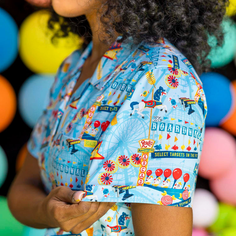 RSVLTS Boardwalk Bonanza Women's KUNUFLEX Short Sleeve Shirt in Blue — detail 5