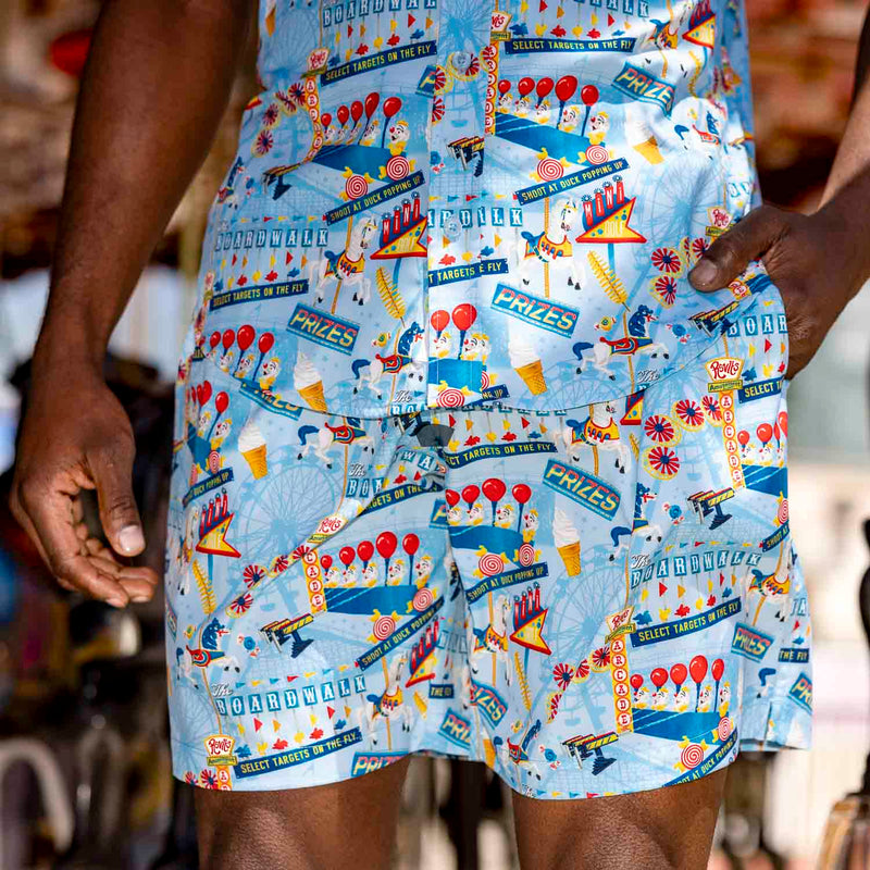 RSVLTS Boardwalk Bonanza Hybrid Shorts in Blue — front view