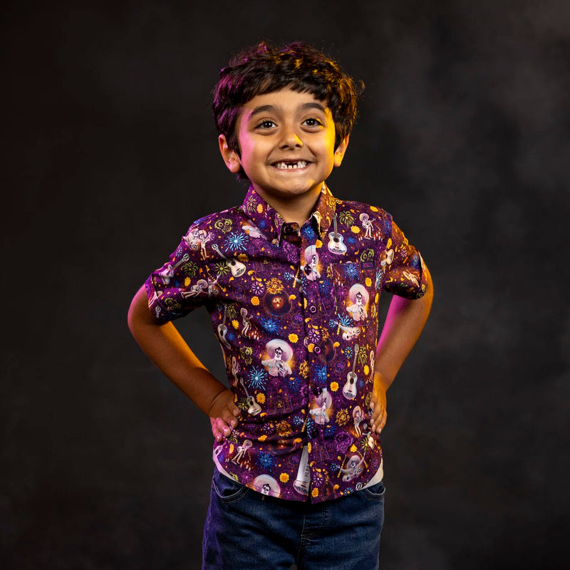 RSVLTS Remember Me Preschool KUNUFLEX Short Sleeve Shirt in Purple — front view