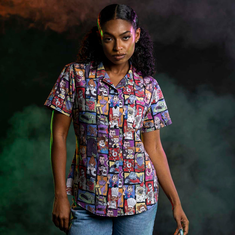 RSVLTS Up to No Good Women's KUNUFLEX Short Sleeve Shirt in Multicolor — front view