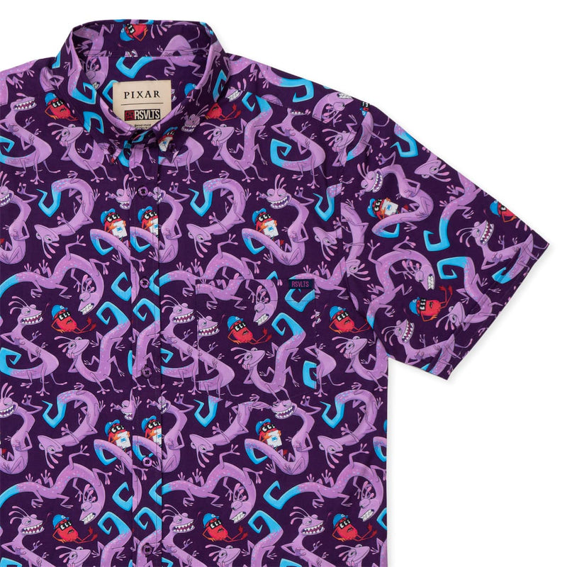 RSVLTS Slithering Sabotage KUNUFLEX Short Sleeve Shirt in Purple — front view