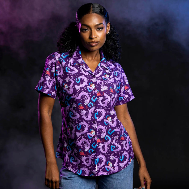 RSVLTS Slithering Sabotage Women's KUNUFLEX Short Sleeve Shirt in Purple — front view