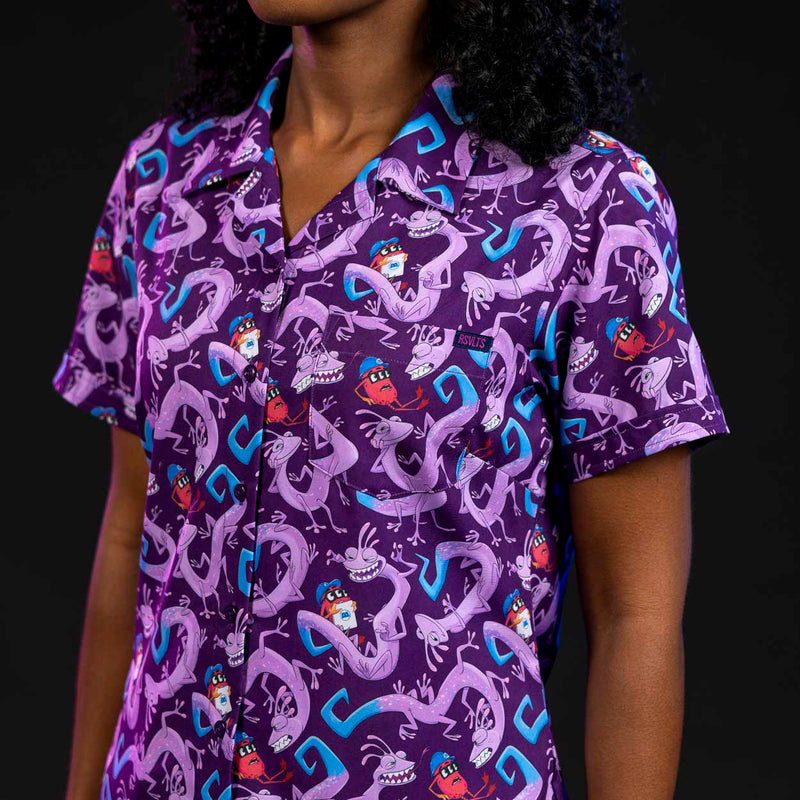 RSVLTS Slithering Sabotage Women's KUNUFLEX Short Sleeve Shirt in Purple — detail 3