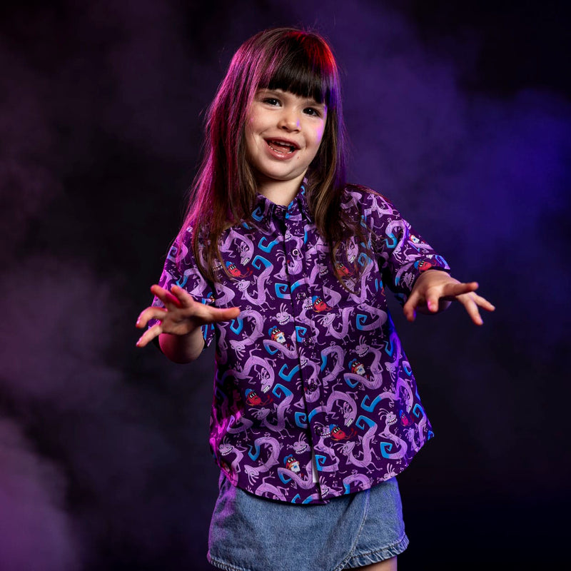 RSVLTS Slithering Sabotage Preschool KUNUFLEX Short Sleeve Shirt in Purple — front view