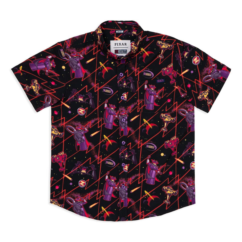 RSVLTS Emperor of Evil Youth KUNUFLEX Short Sleeve Shirt in Black — front view