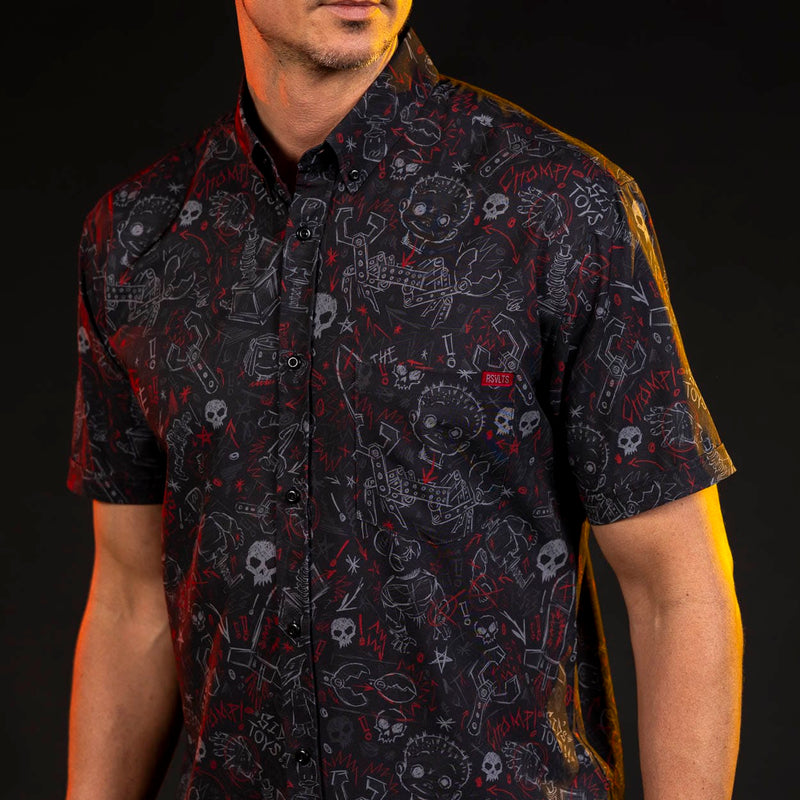 RSVLTS Sid's Schematics KUNUFLEX Short Sleeve Shirt in Black — detail 4