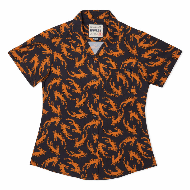 RSVLTS Easy Tiger Women's KUNUFLEX Short Sleeve Shirt in Black — front view