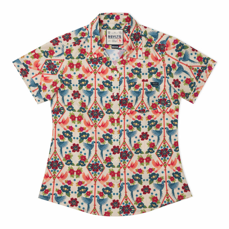 RSVLTS The Aviary Women's KUNUFLEX Short Sleeve Shirt in Multicolor — front view