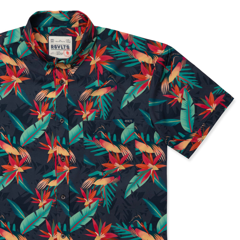 RSVLTS You Heron Me? KUNUFLEX Short Sleeve Shirt in Black — front view