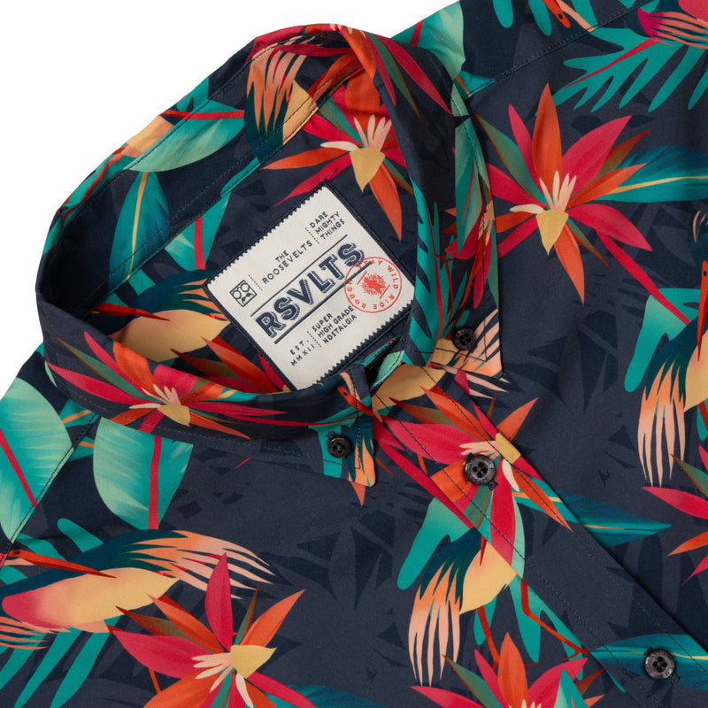 RSVLTS You Heron Me? KUNUFLEX Short Sleeve Shirt in Black — detail 4