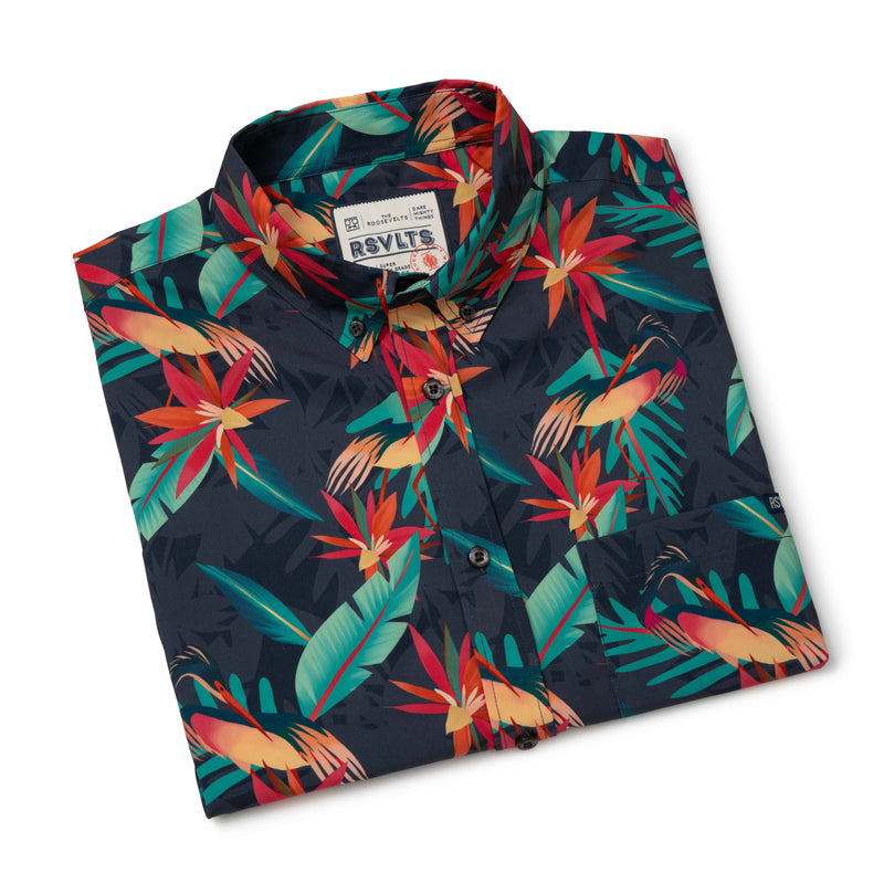 RSVLTS You Heron Me? KUNUFLEX Short Sleeve Shirt in Black — detail 6