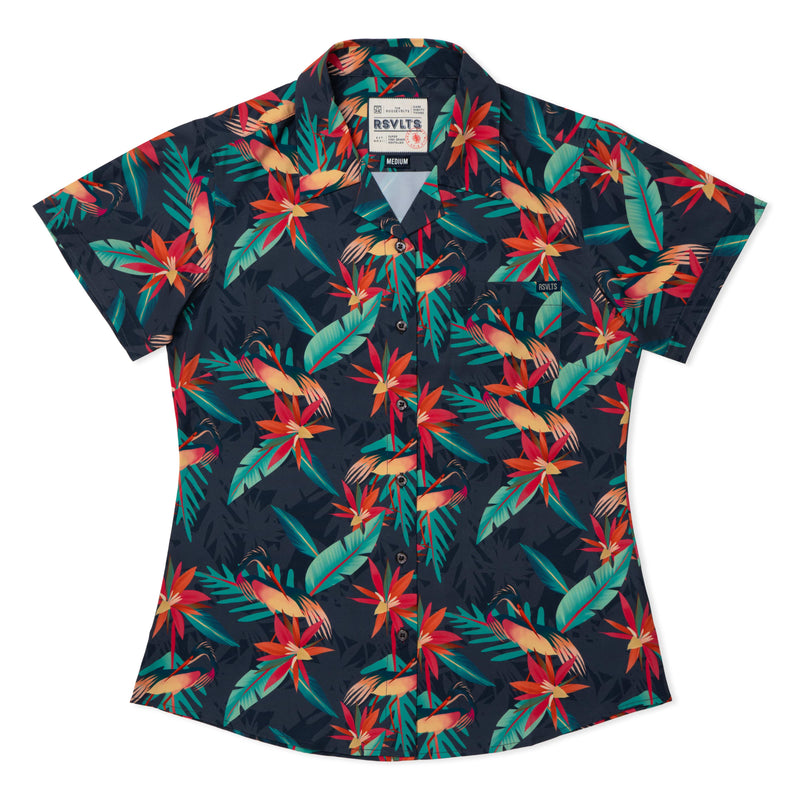 RSVLTS You Heron Me? Women's KUNUFLEX Short Sleeve Shirt in Black — front view