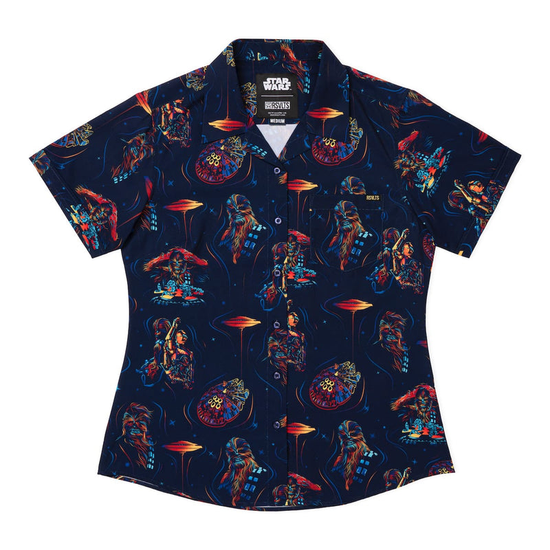 RSVLTS Wookiee Warp Women's KUNUFLEX Short Sleeve Shirt in Black — front view