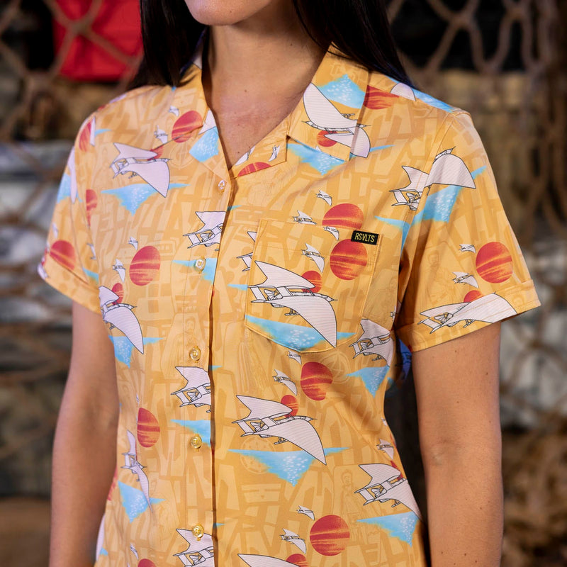 RSVLTS Lando's Gamble Women's KUNUFLEX Short Sleeve Shirt in Orange — detail 3